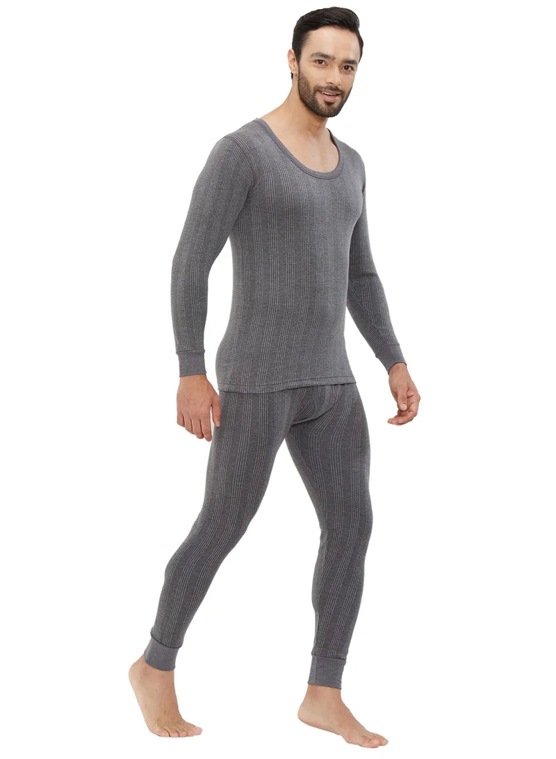 AMPM MEN'S COTTON BLENDED SOFT INNER FULL BODY THERMAL SET - DARK GREY