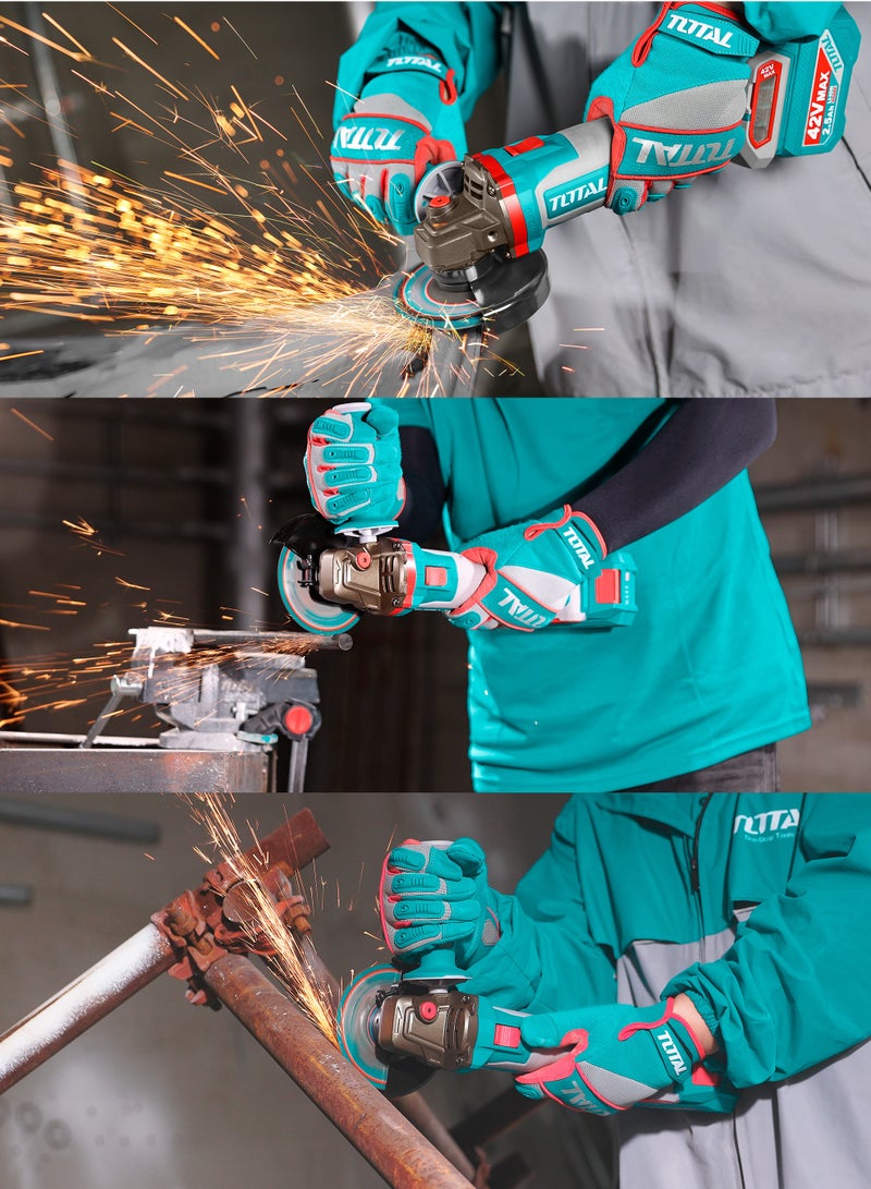 TOTAL Cordless Angle Grinder, 42V Brushless Motor, 115mm Disc, 3-Speed 3000/6500/10000rpm, 1280W, with 2.5Ah Battery Pack, Charger, 25 Cutting Discs, 3 Flap Discs, Diamond Disc, Carrying Case - Image 2