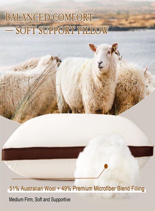 YOUR MOON Natural Wool Pillow Queen Size, Luxury Australian Wool & Microfiber Fill, Medium Soft Support Breathable Bed Pillow for Sleeping, 100% Cotton Cover, Natural Wool Pillows (Off White) - Image 2