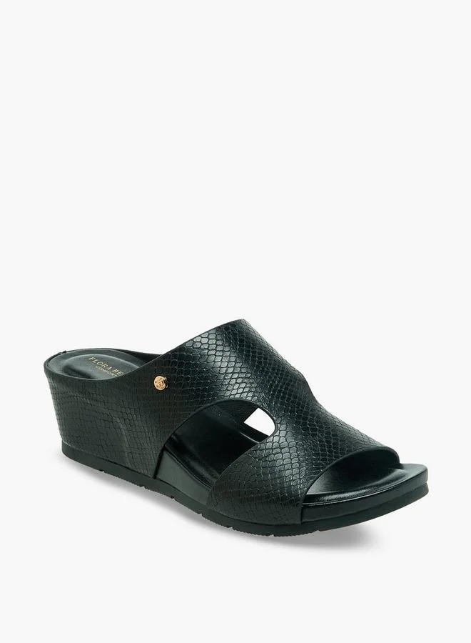 Flora Bella By Shoexpress BLACK Women Textured Wedge Heel Sandals for Women | Best Price UAE