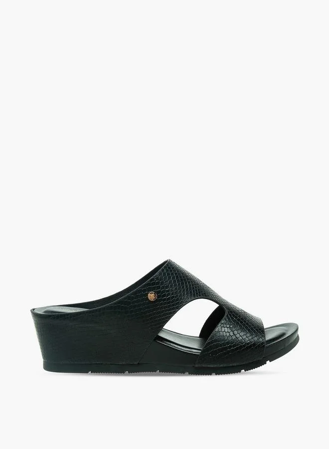 Flora Bella By Shoexpress BLACK Women Textured Wedge Heel Sandals for Women | Best Price UAE