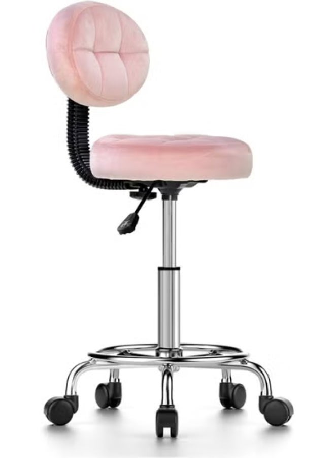 Office Stool with Circular Footrest – Removable Backrest, Velvet Wheels, 15 cm Height Adjustment – Ideal for Massage Salon, Clinics, or Office - Image 1