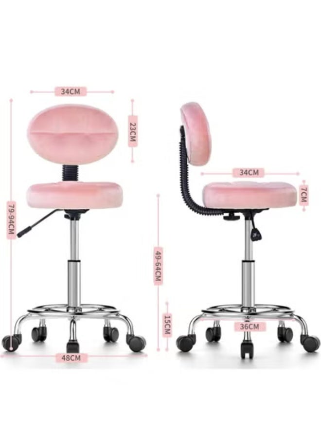 Office Stool with Circular Footrest – Removable Backrest, Velvet Wheels, 15 cm Height Adjustment – Ideal for Massage Salon, Clinics, or Office - Image 4
