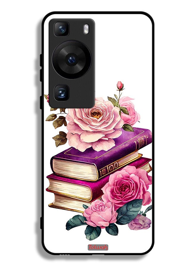 Tolwak Huawei P60 Pro Protective Case Cover Roses And Books - Image 1