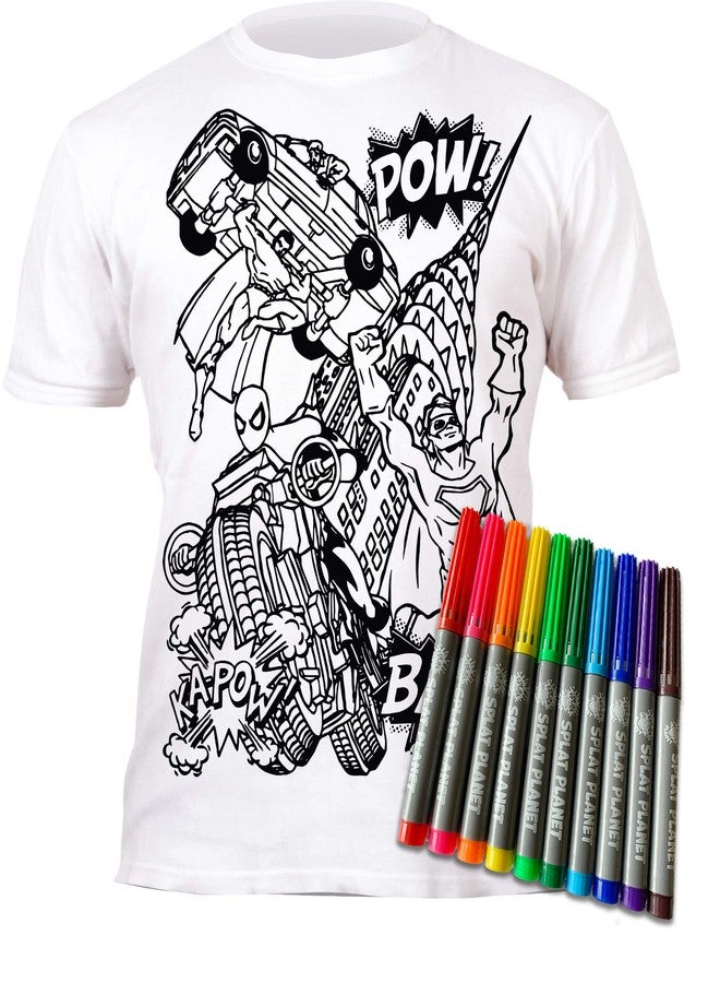 Splat Planet Color in Superhero T-Shirt with 10 Non-Toxic Washable Magic Markers - Color in and Wash Out T-Shirt (5-6 Years) - Image 1