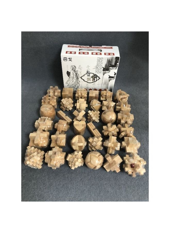null - Luban Lock Kongming Lock Full Set Set Of Primary School Children's Educational Toys Adult More Than 9 Pieces Delivery Storage Bag-Color:Beech 25-piece Package J Ordinary Difficulty Mixed-Baona - Image 1