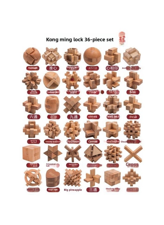 null - Luban Lock Kongming Lock Full Set Set Of Primary School Children's Educational Toys Adult More Than 9 Pieces Delivery Storage Bag-Color:Beech 25-piece Package J Ordinary Difficulty Mixed-Baona - Image 1