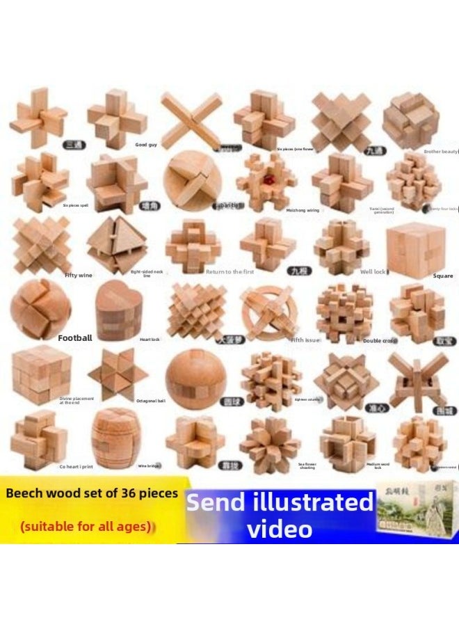 null - Luban Lock Kongming Lock Full Set Set Of Primary School Children's Educational Toys Adult More Than 9 Pieces Delivery Storage Bag-Color:Beech 25-piece Package J Ordinary Difficulty Mixed-Baona - Image 1