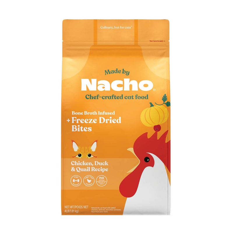 Made by Nacho Dry Cat Kibble 4lb Bag, High Protein Premium Cat Food with Freeze Dried Pieces, Cage-Free Chicken & Duck, Limited Ingredients, Single Bag - Image 1
