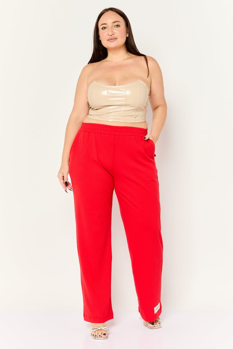 The Giving Movement Women Ribbed Wide Leg Pants, Red - Image 2