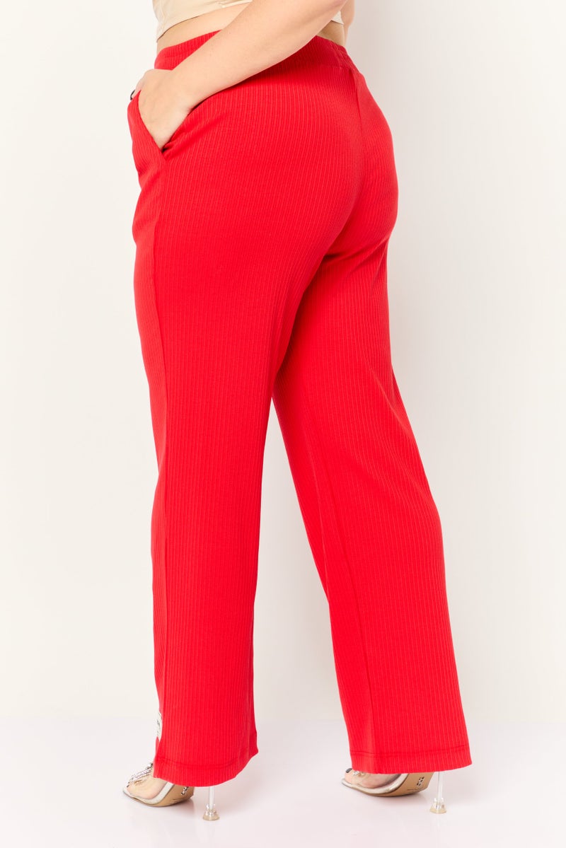 The Giving Movement Women Ribbed Wide Leg Pants, Red - Image 3
