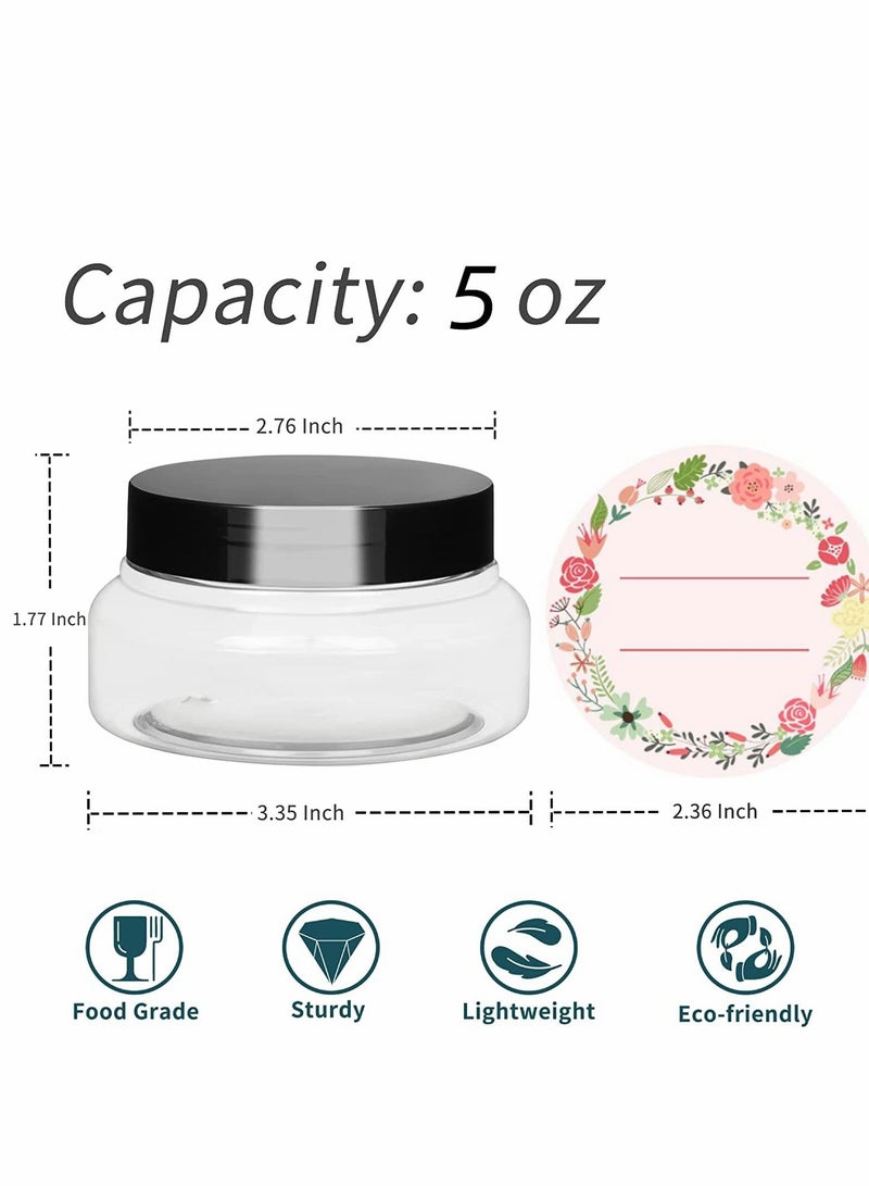 SYOSI 5 oz Plastic Jars with Lids and Labels Clear Refillable Round Plastic Containers Empty Cosmetic Containers for Creams, Lotions, Body Scrub, Body Butter (12 Pack) - Image 2