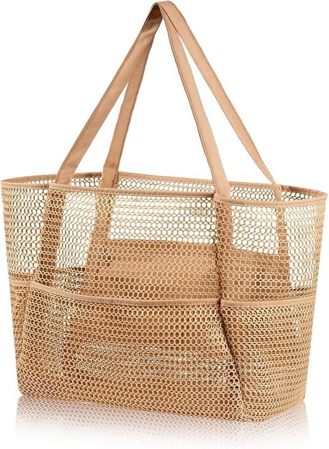 Dratal Summer Mesh Beach Tote Bag with Zip Inner Pocket Large Capacity Womens Shoulder Shopping Bag for Travel Picnic Pool - Image 1