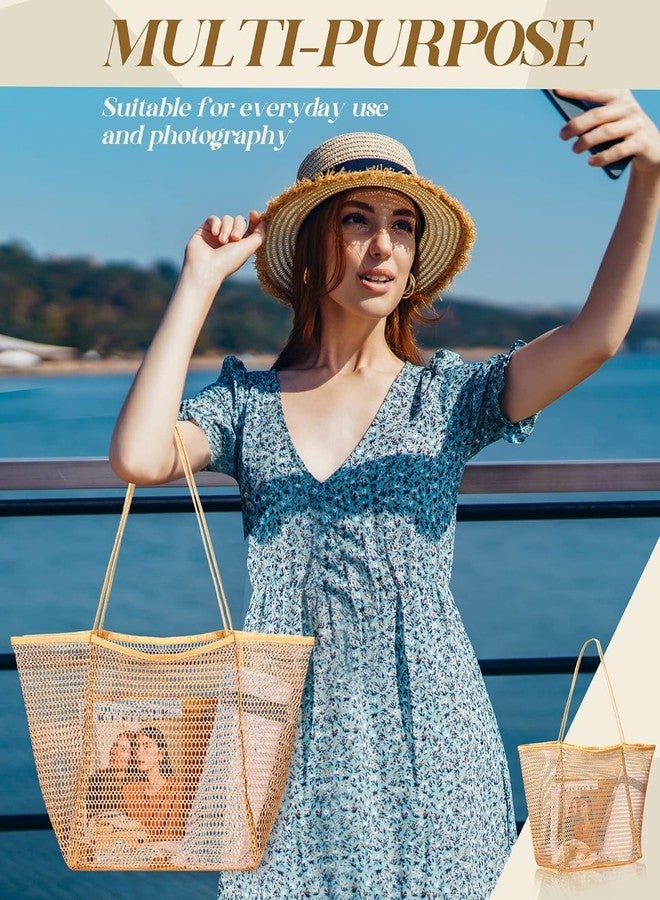 Dratal Summer Mesh Beach Tote Bag with Zip Inner Pocket Large Capacity Womens Shoulder Shopping Bag for Travel Picnic Pool - Image 5