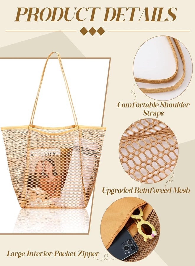 Dratal Summer Mesh Beach Tote Bag with Zip Inner Pocket Large Capacity Womens Shoulder Shopping Bag for Travel Picnic Pool - Image 2