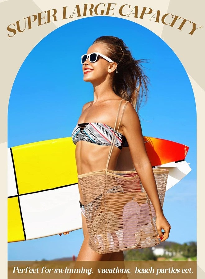 Dratal Summer Mesh Beach Tote Bag with Zip Inner Pocket Large Capacity Womens Shoulder Shopping Bag for Travel Picnic Pool - Image 4