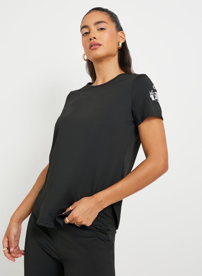 Take Two Embroidered Detail Short Sleeve T-Shirt and Pants Co-Ords  - Image 3
