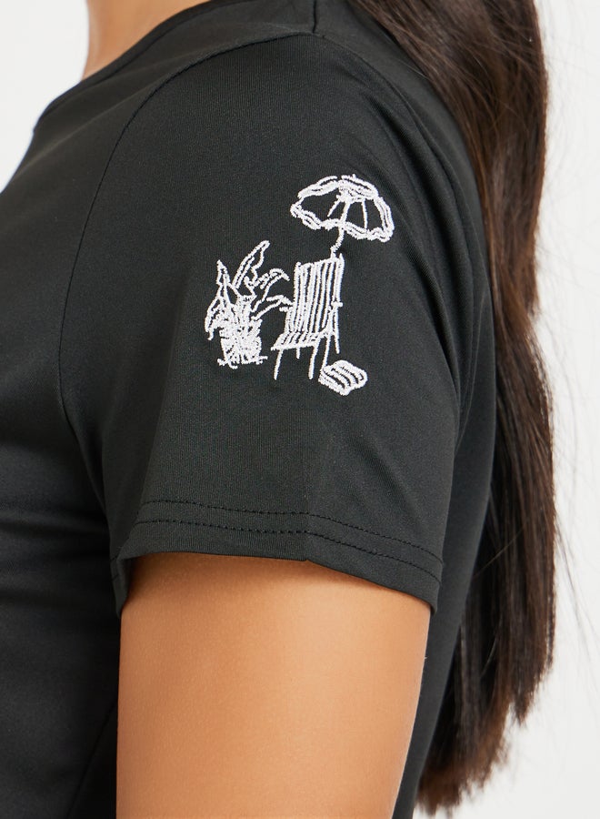 Take Two Embroidered Detail Short Sleeve T-Shirt and Pants Co-Ords  - Image 4