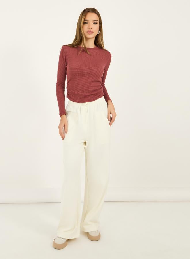 ستايلي بلوزة محبوكة بنمط وافل مع أكمام طويلة - Image 2