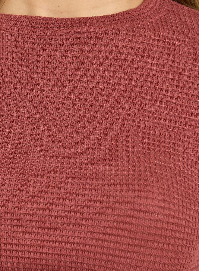 Styli Texture Waffle Knit Top with Gathered Detail