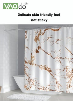 VAOdo 4PCS Printed Shower Curtain Set Polyester Material Golden Marble Pattern Thickened Shower Curtain Set Includes Floor Mat Toilet Seat Cover Anti-skid Pad At The Bottom of Toilet Ring and Shower Curtain  - Image 4