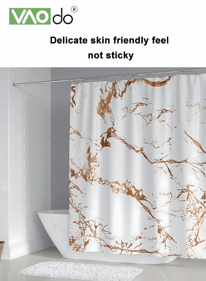 VAOdo 4PCS Printed Shower Curtain Set Polyester Material Golden Marble Pattern Thickened Shower Curtain Set Includes Floor Mat Toilet Seat Cover Anti-skid Pad At The Bottom of Toilet Ring and Shower Curtain  - Image 4