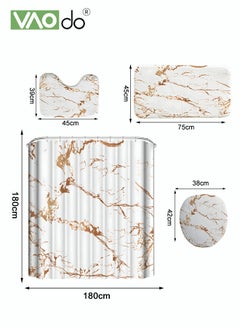 VAOdo 4PCS Printed Shower Curtain Set Polyester Material Golden Marble Pattern Thickened Shower Curtain Set Includes Floor Mat Toilet Seat Cover Anti-skid Pad At The Bottom of Toilet Ring and Shower Curtain  - Image 3
