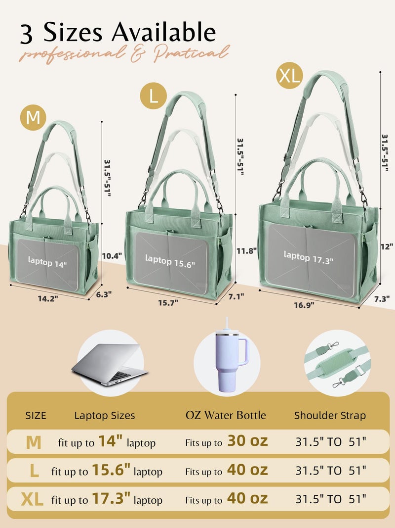 BESBESME Canvas Tote Bag for Women with Zipper & Compartments- Multi-Pocket Work & College Crossbody Shoulder Bag, Detachable Strap, Laptop Purse for Teachers, Nurses, Travel, Bible Study, Green L - Image 5