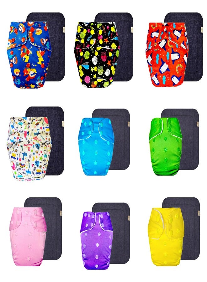 حفاضات قماشية فاخرة من دمبلدو مع حشوة سوداء (عبوة من 9 قطع) | ملائمة تمامًا | مانعة للتسرب | أزرار كبس قابلة للتعديل | مثالية لفصل الصيف الهندي | من 3 أشهر إلى 3 سنوات | للجنسين - Image 1