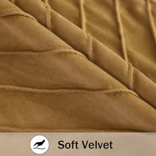 Tosleo Brown Velvet Throw Pillow Covers 16x16 inch Pack of 2 with Gold Leather Christmas Decorative Couch Pillow Cover Luxury Modern Tan Pillowcases for Living Room Bedroom Sofa Cushion Bed - Image 3