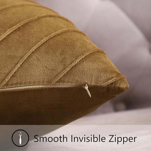 Tosleo Brown Velvet Throw Pillow Covers 16x16 inch Pack of 2 with Gold Leather Christmas Decorative Couch Pillow Cover Luxury Modern Tan Pillowcases for Living Room Bedroom Sofa Cushion Bed - Image 4