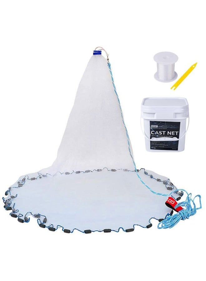 Goture American Fishing Cast Net,Casting Net Freshwater Saltwater for Bait Fish Shrimp Trap 3ft/4ft/6ft/7ft/8ft/10ft/12ft Radius 1/4 3/8inch Mesh Size,Throw Fishing Castnet with Needle Shuttle - Image 1