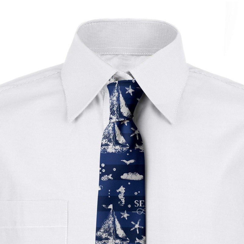 Ambesonne Necktie, Grunge Anchor Ship, 3.7", White Blue - Image 4