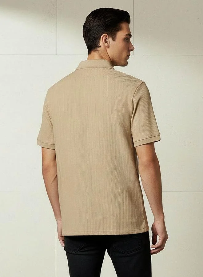 Lee Cooper BEIGE Lee Cooper Men Regular Fit Collared Neck Short Sleeve Ribbed Polo T shirt for Men | Best Price UAE