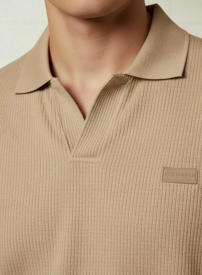 Lee Cooper BEIGE Lee Cooper Men Regular Fit Collared Neck Short Sleeve Ribbed Polo T shirt for Men | Best Price UAE