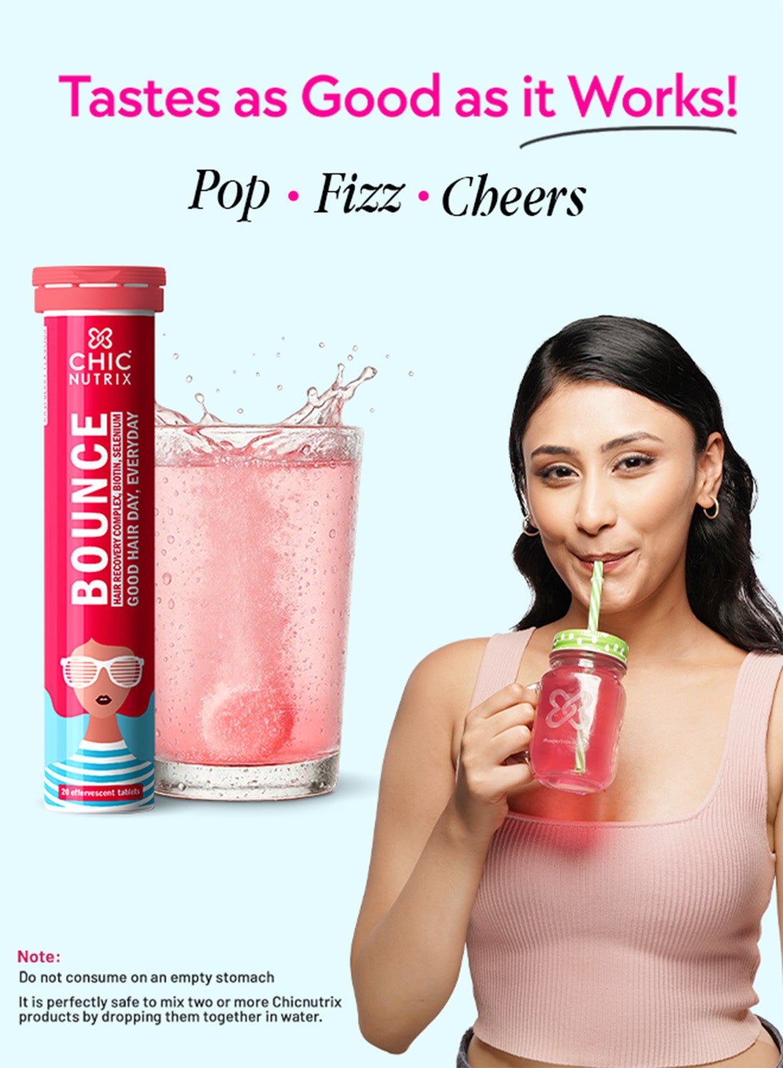 Chicnutrix Bounce Biotin & Keratin Hair Growth & Hair Fall Effervescent Tablets Raspberry 20'S