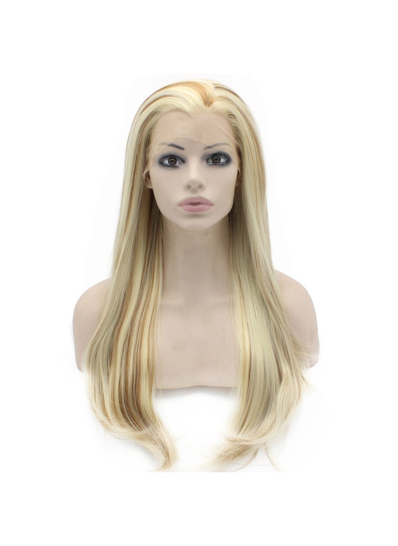 MX angel - 24inch Long Straight Blonde Mix Celebrity Synthetic Lace Front Wig Half Hand Tied Light Blond Natural Wig at Mxangel - Image 1
