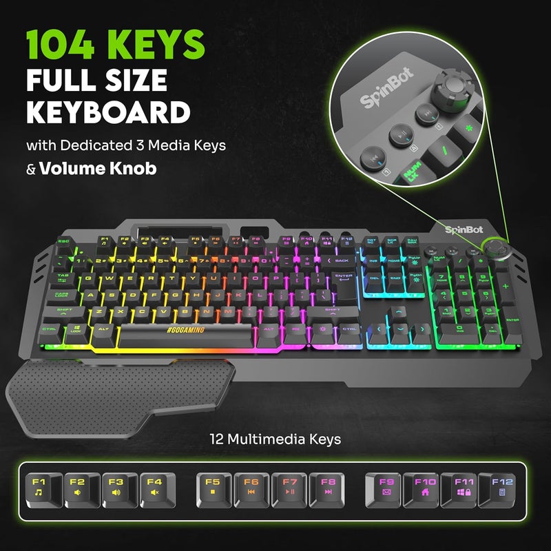 SpinBot Rage K20 Gaming Keyboard & Clutch GT900 Mouse Combo | RGB Backlit Keyboard |7200 DPI Wired USB Mouse for PC, Laptop, PS4 (Black) - Image 2