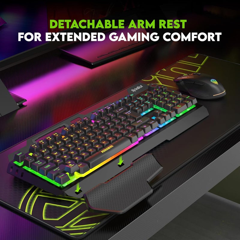 SpinBot Rage K20 Gaming Keyboard & Clutch GT900 Mouse Combo | RGB Backlit Keyboard |7200 DPI Wired USB Mouse for PC, Laptop, PS4 (Black) - Image 3