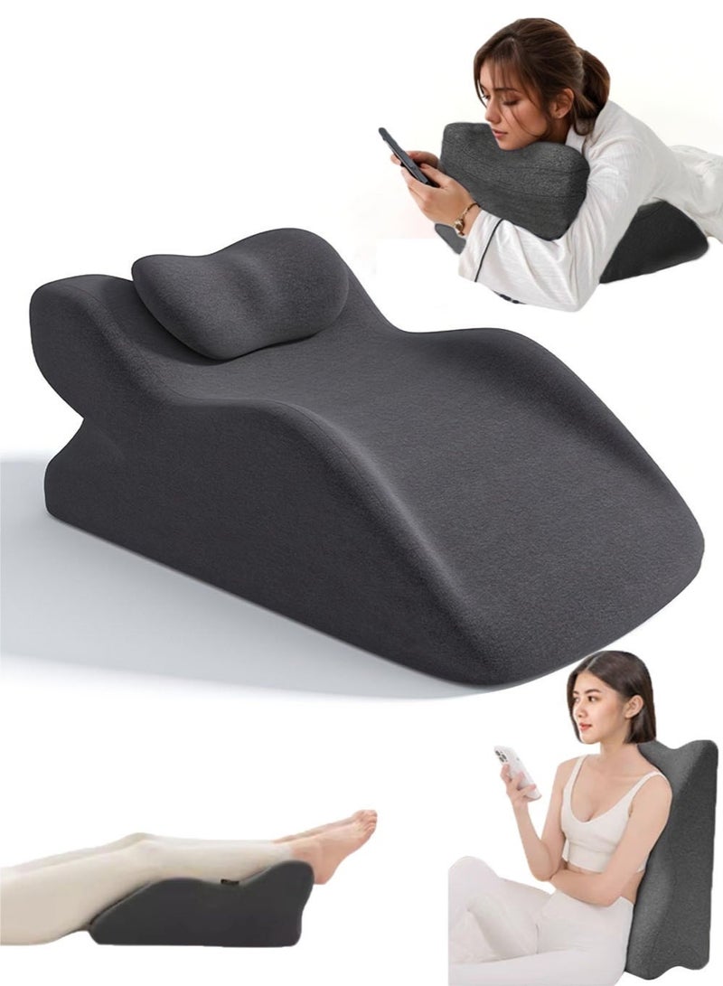 كِنشُو وسادة ظهر مائلة، وسادة استلقاء للسرير، مُثبّتة لوضعية الساقين، وسادات للسرير، وسادة للجلوس للبالغين، وسادة رغوة ذاكرة لدعم الظهر، وسادة للقراءة للسرير أو الأريكة، وسادة للنوم، تخفيف آلام الظهر والساقين، تخفيف ارتجاع المريء، ومنع الشخير. - Image 1