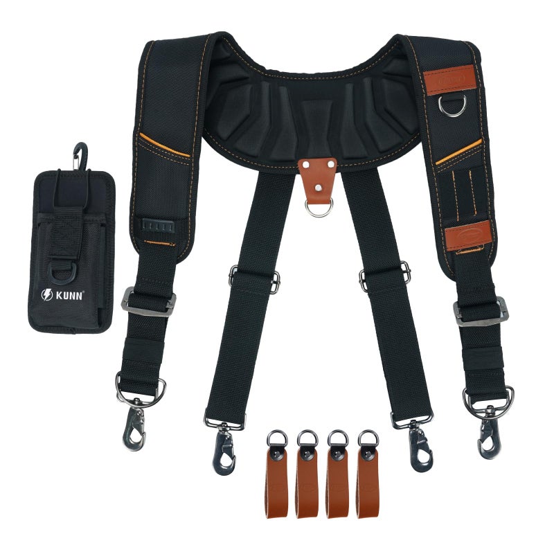 KUNN Leather Tool Belt Suspenders Construction Bag Suspenders Molded Air Channel Work Belt Suspender for Carpenter Electrician,Brown - Image 1