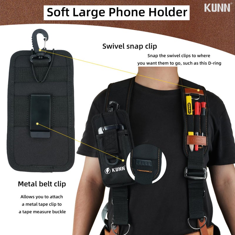 KUNN Leather Tool Belt Suspenders Construction Bag Suspenders Molded Air Channel Work Belt Suspender for Carpenter Electrician,Brown - Image 4