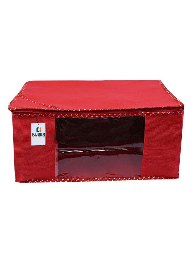 Kuber Industries Non-Woven Foldable Solid Saree Covers With Zip|Wardrobe Organizer For Clothes|Transparent Window Keep 8 To 10 Saree|Suitable For Lehenga, Suit, Dress|Pack Of 12 (Red) - Image 4