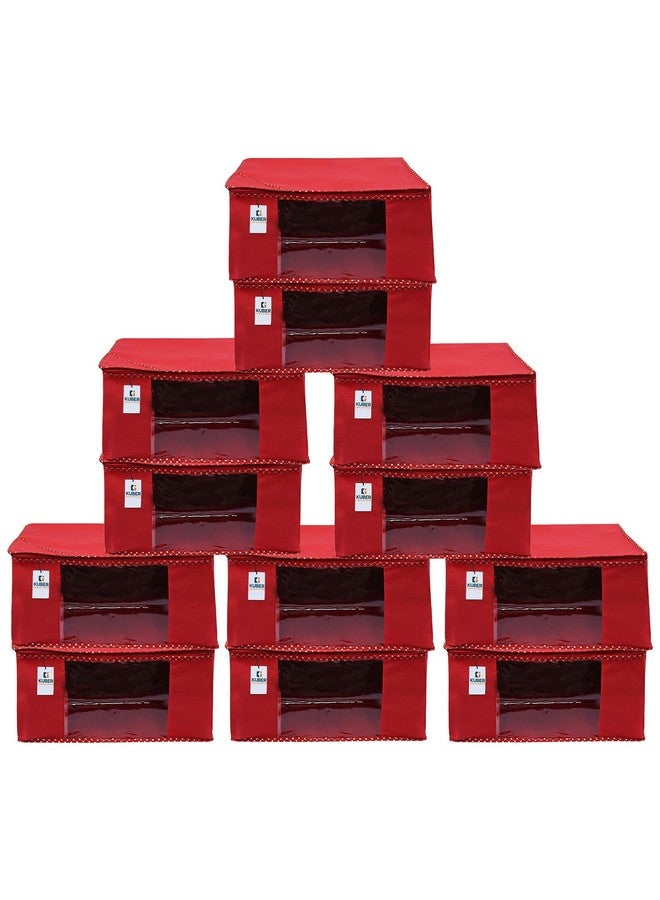 Kuber Industries Non-Woven Foldable Solid Saree Covers With Zip|Wardrobe Organizer For Clothes|Transparent Window Keep 8 To 10 Saree|Suitable For Lehenga, Suit, Dress|Pack Of 12 (Red) - Image 1