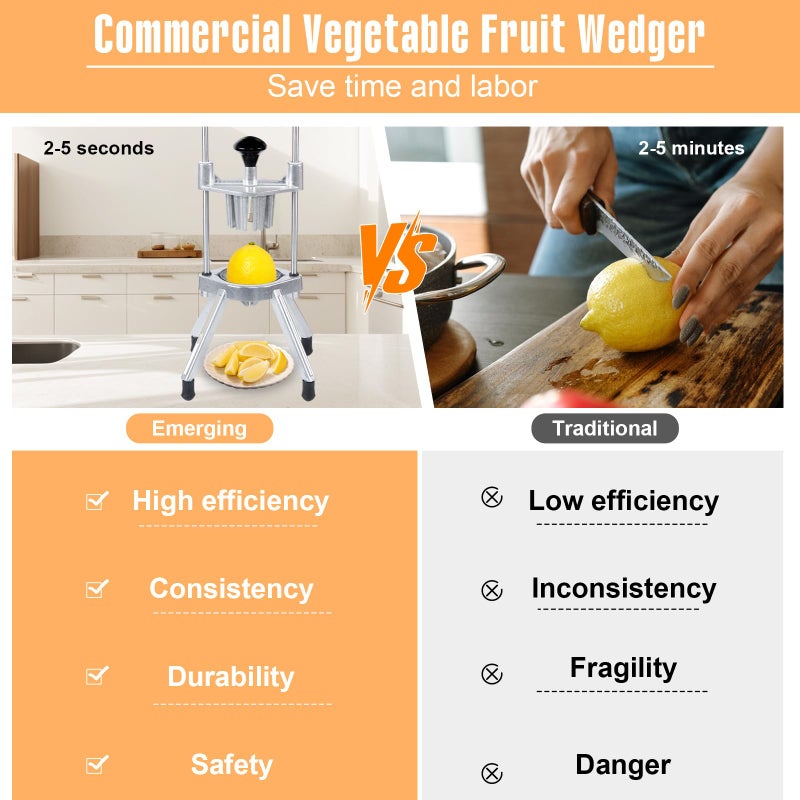BotaBay Commercial Lemon Cutter 4 & 6 & 8 Section with V-Shaped Stainless Steel Blades Easy Wedger Fruit Lime Slicer Vegetable Chopper Dicer for Home Bar Restaurant - Image 5