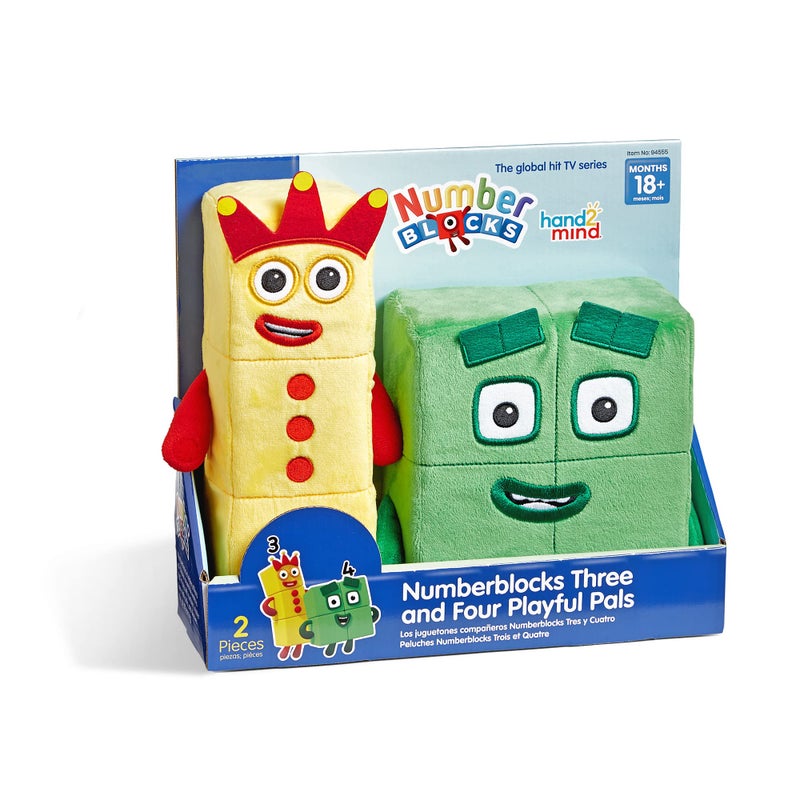 hand2mind hand2mind Numberblocks Three and Four Playful Pals, Plush Toys, Cute Plushies, Stuffed Toys, Numbers for Toddlers, Preschool Learning Math Toys, Kids Birthday Gifts, Stocking Stuffers for Kids 3-5 - Image 1
