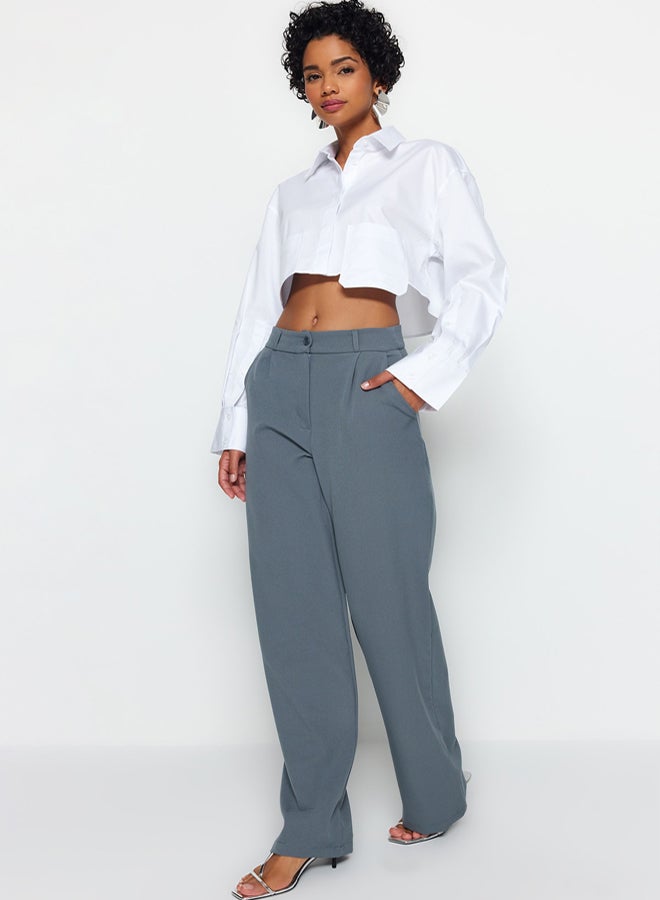 trendyol High Waist Wide Leg Pleated Woven Fabric Trousers - Image 4