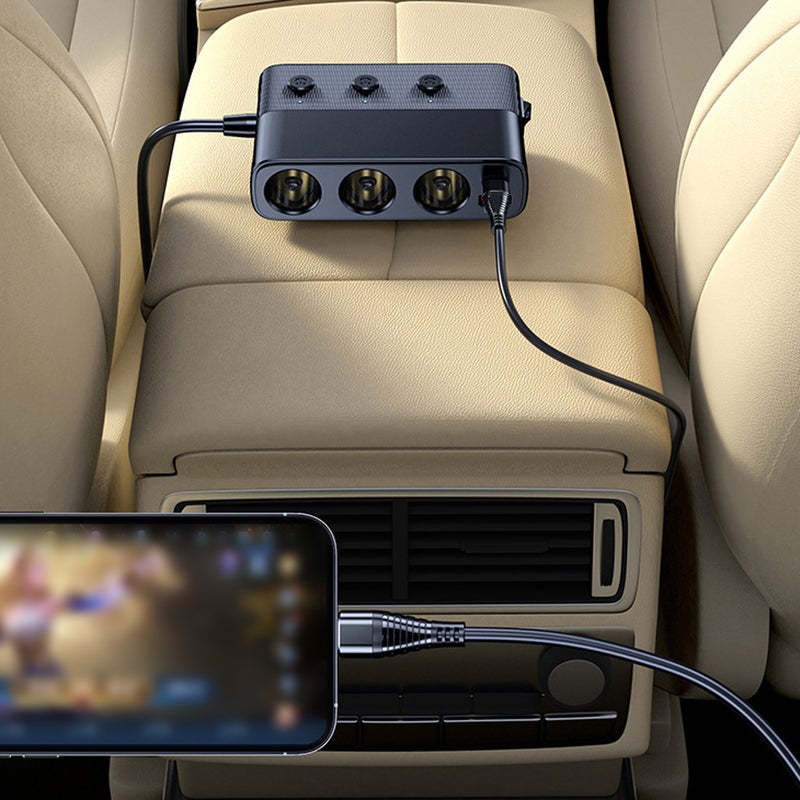Car Chargers 128W PD+QC3.0 Quick Charging Adapter 3-Socket Power Splitter 12-24V with 4 USB Ports Volatge Display On-Off Switch for Car Truck SUV - Image 2