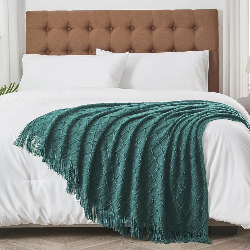 inhand Knitted Throw Blankets for Couch and Bed, Soft Cozy Knit Blanket with Tassel, Blue Lightweight Decorative Blankets and Throws, Farmhouse Warm Woven Blanket for Men and Women, 50"x60" - Image 3