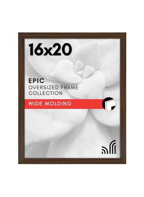 Americanflat 16x20 Picture Frame with Polished Plexiglass  Wide Picture Frames Made of Engineered Wood for Vertical or Horizontal Wall Display  Epic Collection  Walnut